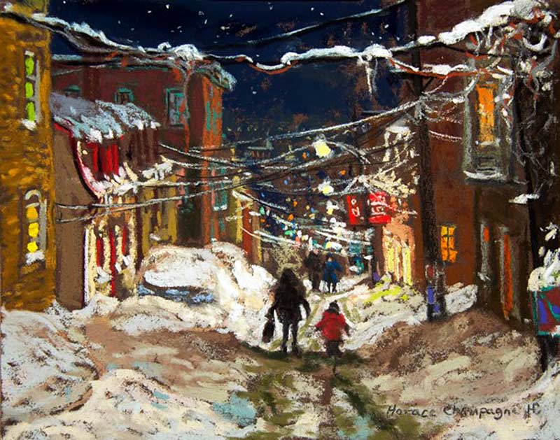 _ARCH_ Going Home After School (Looking down Rue Sutherland, in January, Quebec)  by Horace Champagne, P.S.A - Galerie Lamoureux Ritzenhoff