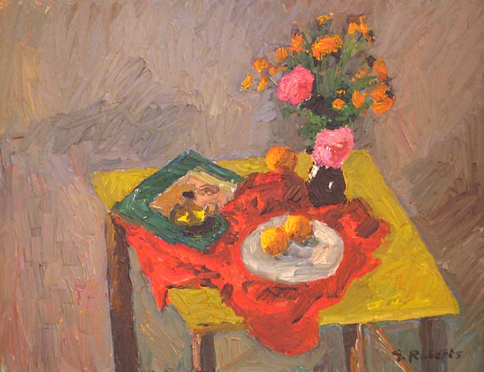 _ARCH_ Yellow Table and Flowers par William Goodridge Roberts,  (A.R.C.A./R.C.A.) - Galerie Lamoureux Ritzenhoff